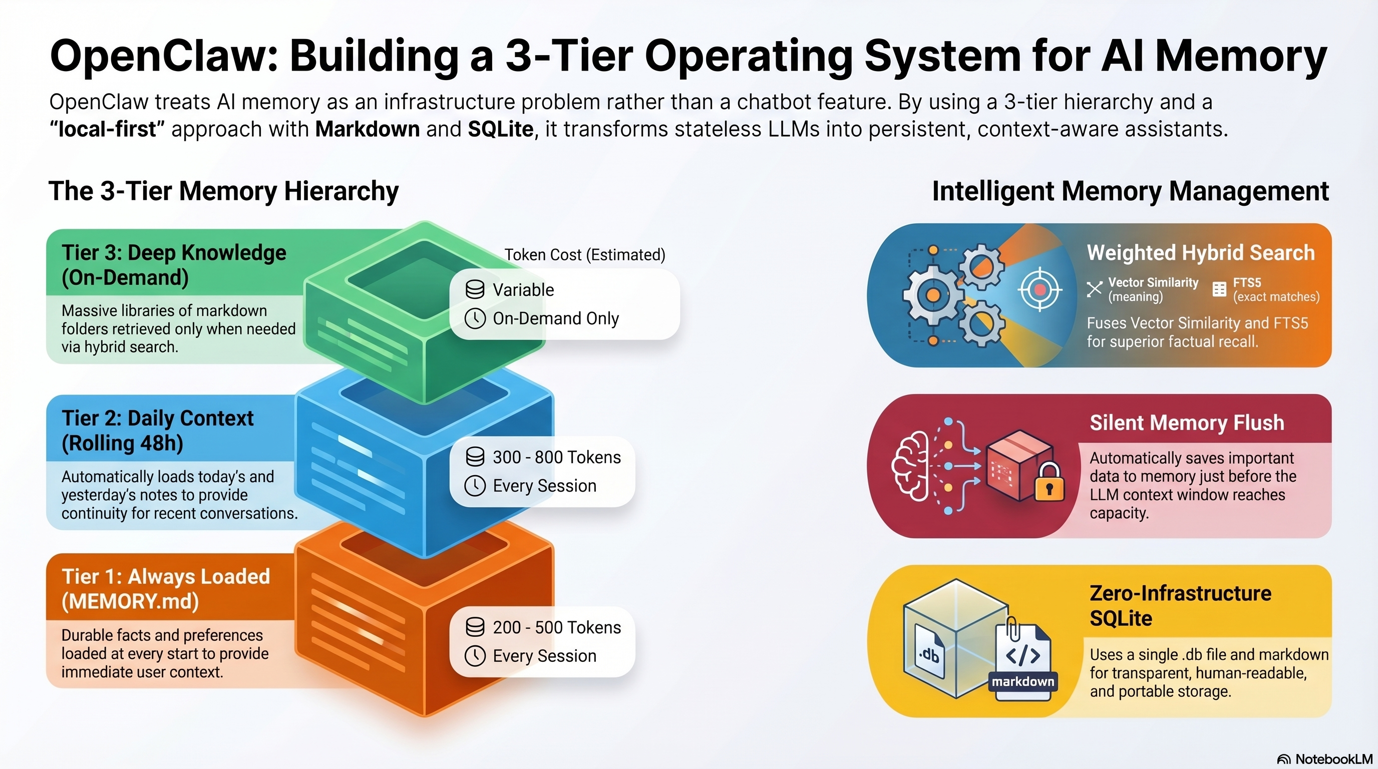 OpenClaw 3-Tier Memory Architecture Infographic